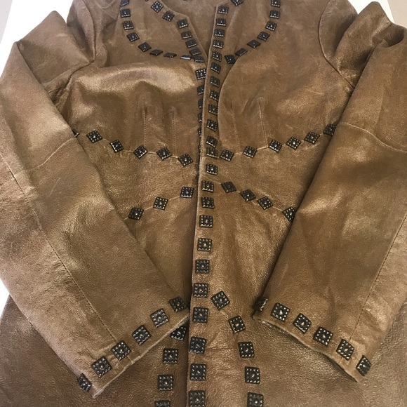 REBA Tan Leather Studded Jacket / Blazer * SZ S - Picture 14 of 16